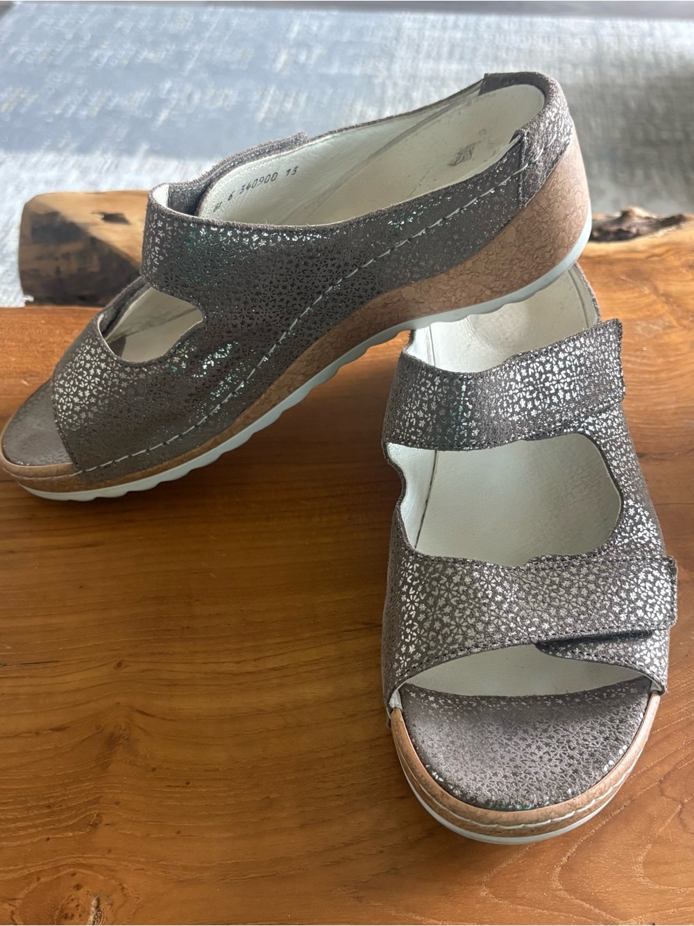 Waldlaufer Comfort Wedge Sandals in Metallic Taupe